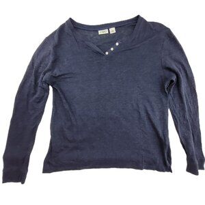 Cato Linen Top Women's L Blue Henley Long Sleeve Button Accent